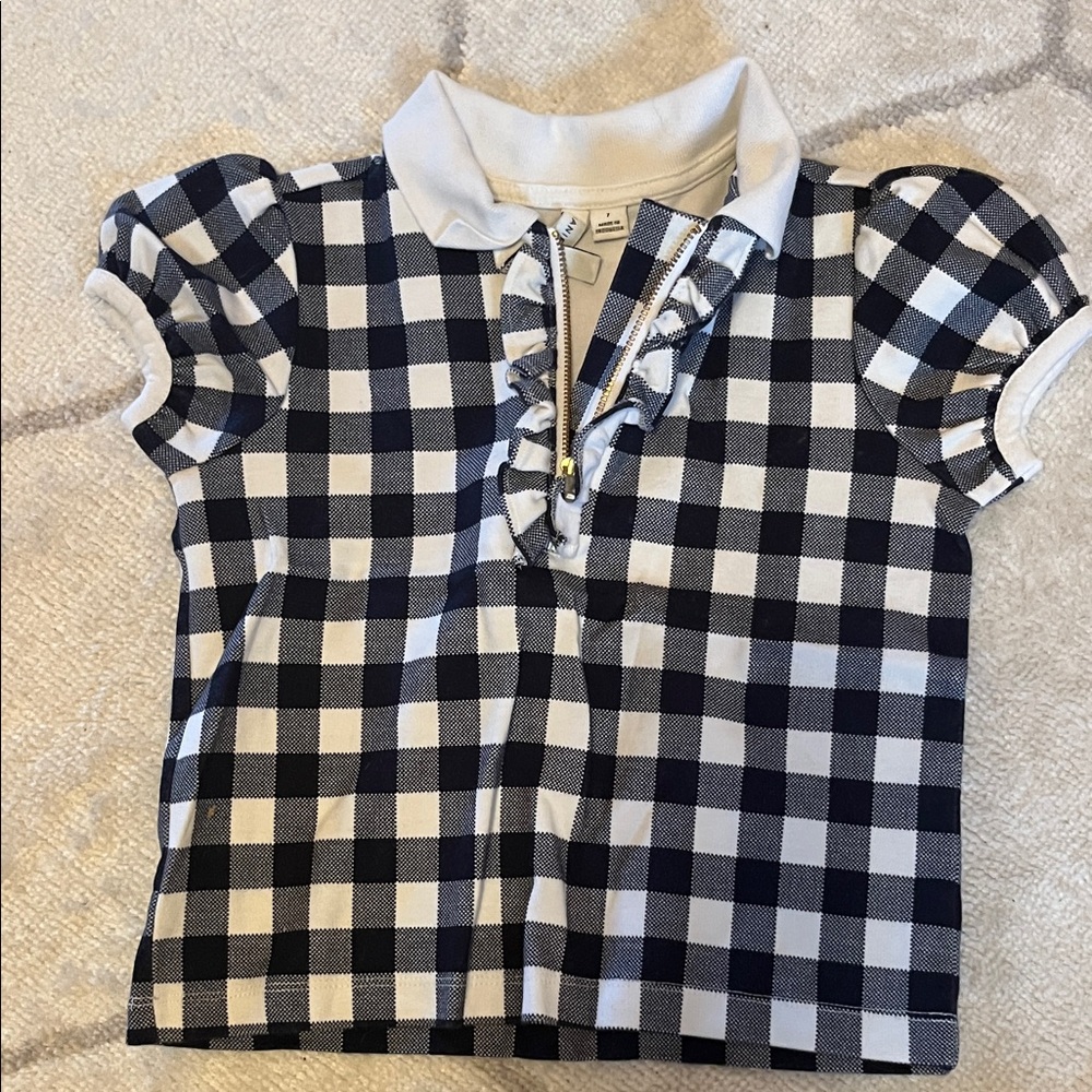 Janie and Jack Navy and White Checkered Polo
